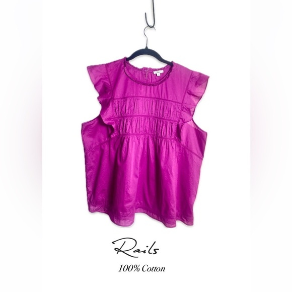 Rails Tops - RAILS Filomena Blouse Flutter Sleeve Color Berry 100% Cotton Size XL